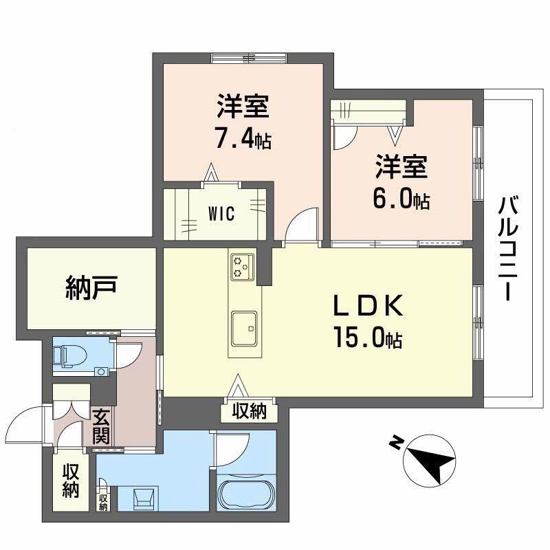地下鉄名城線 西高蔵駅 徒歩2分 4階建 新築(2LDK/2階)の間取り写真