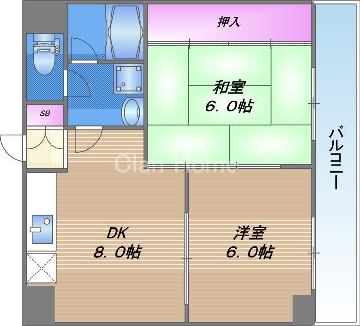 リバーシティ久(2LDK/8階)の間取り写真