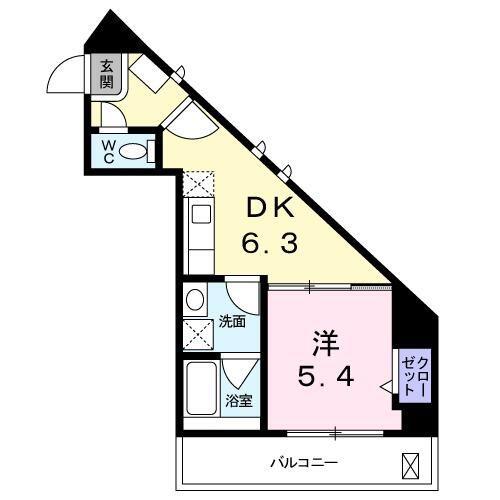 エルリバー(1DK/3階)の間取り写真