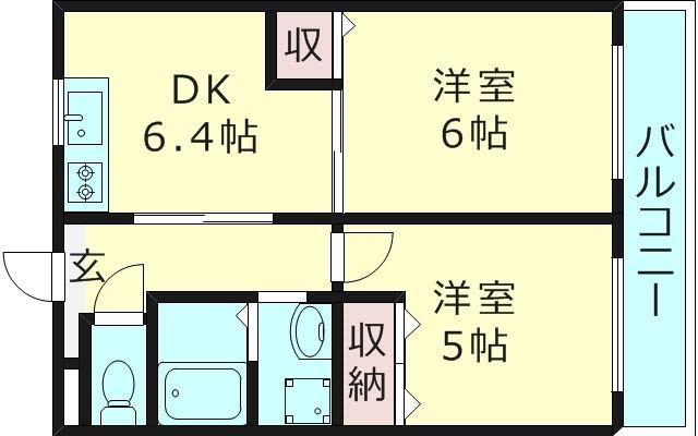 ミモザハイツ(2DK/2階)の間取り写真