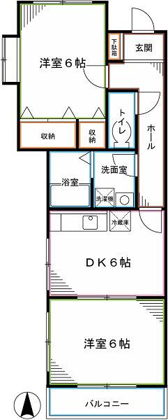 リジェール小金井(2DK/2階)の間取り写真