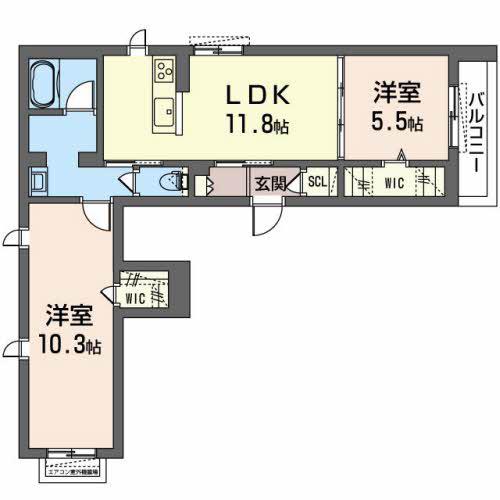 コントレール北花田(2LDK/2階)の間取り写真