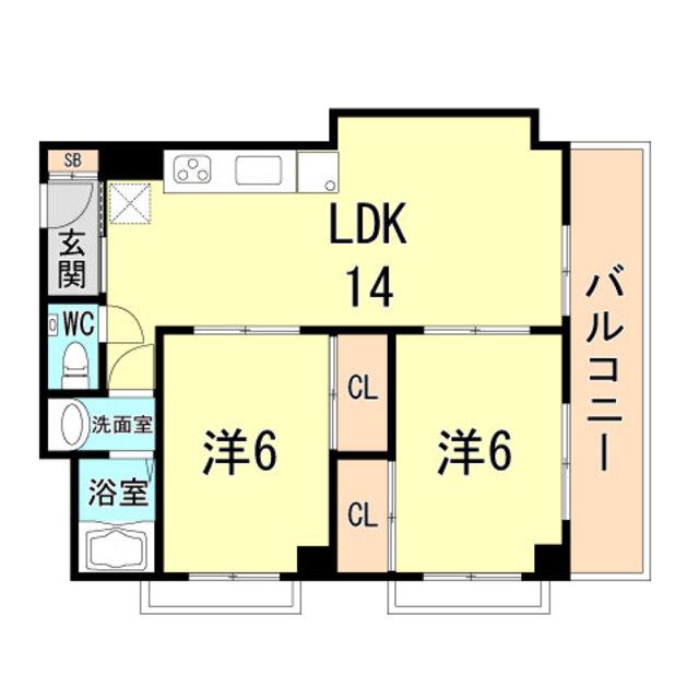 リュエル岡本(2LDK/5階)の間取り写真