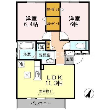 エトワール(2LDK/1階)の間取り写真
