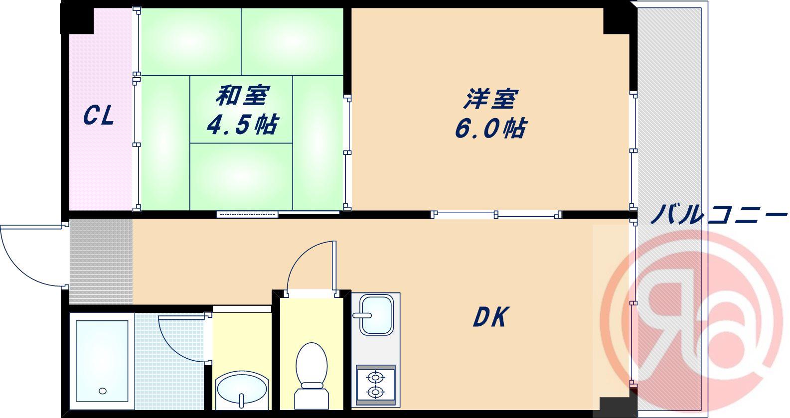 カツタビルディング1号館(2DK/4階)の間取り写真
