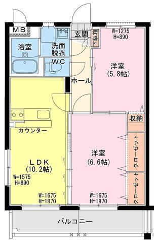 日向・鶴町3丁目47マンション(2LDK/5階)の間取り写真