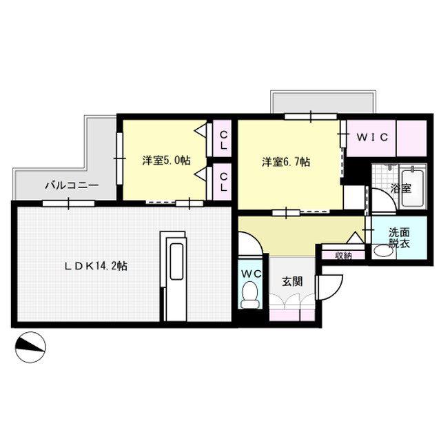 シャーメゾンふぢ(2LDK/3階)の間取り写真
