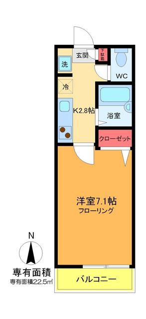 カーサ堤通(1K/2階)の間取り写真