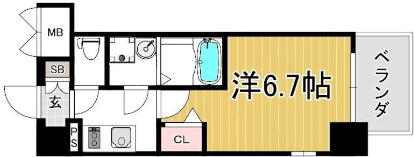 エスリード中之島ザ・コア(1K/8階)の間取り写真