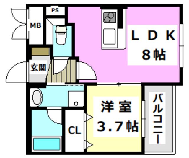 ラ・ボンボニエール(1LDK/2階)の間取り写真