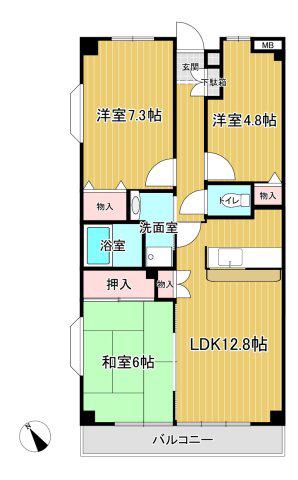 ホワイトリバー稲毛(3LDK/2階)の間取り写真