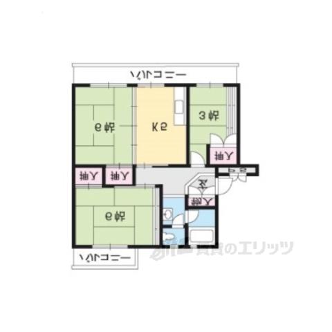 びわ湖美空団地21号棟(3DK/4階)の間取り写真