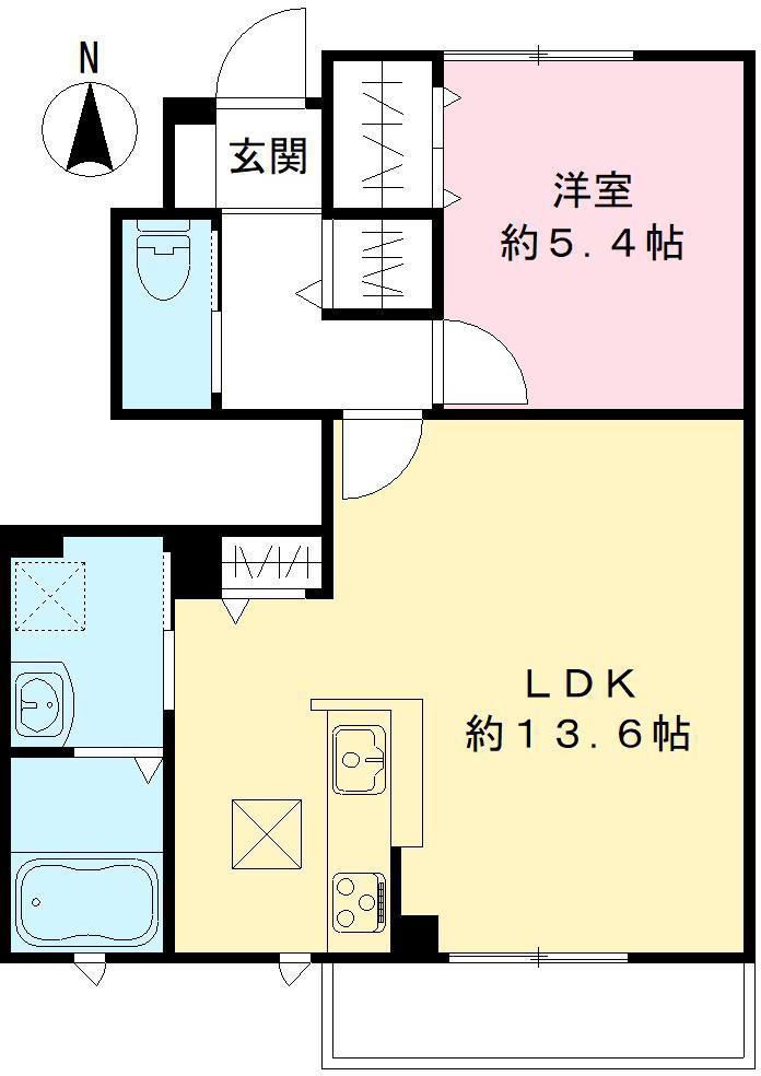 ハニー B棟(1LDK/1階)の間取り写真