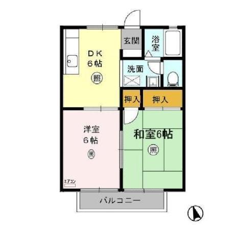 ドルチェ浜道 A(2DK/2階)の間取り写真