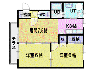 対雁コーポ(2LDK/3階)の間取り写真