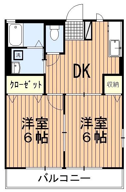 フィオーレ若松原F棟(2DK/1階)の間取り写真