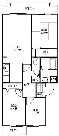 ヴィラ赤とんぼ(3LDK/4階)の間取り写真