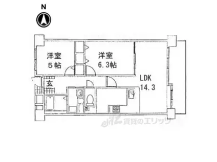 ユニライフ宇治六番館(2LDK/6階)の間取り写真