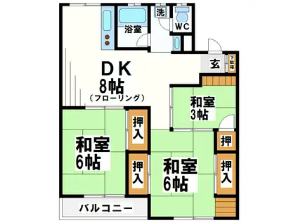 京王線 調布駅 徒歩3分 10階建 築53年(3DK/8階)の間取り写真
