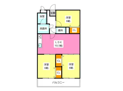 ジョイフル寺塚(3LDK/2階)の間取り写真