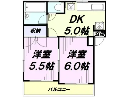くすのき台マンション(2DK/2階)の間取り写真