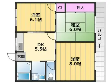 サンヴェール城東(3K/2階)の間取り写真