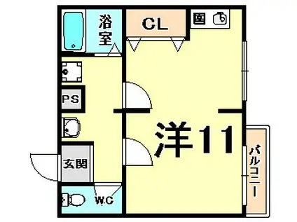 東園田イーストハイツ(ワンルーム/2階)の間取り写真