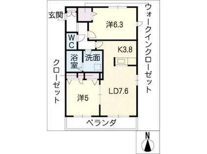 ミューベル ラビアン B棟(2LDK/1階)の間取り写真