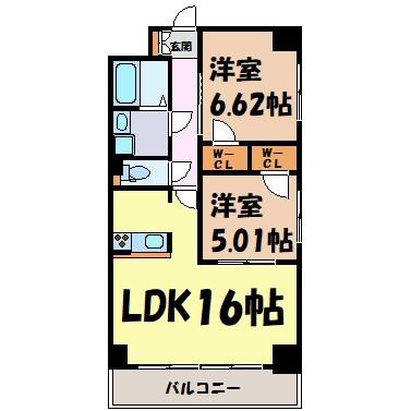 S-FORT 鶴舞 REALE(2LDK/2階)の間取り写真
