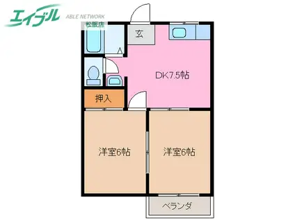 ルナハイツにしむら(2DK/2階)の間取り写真