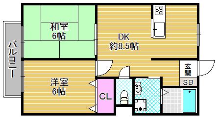 西代ハイツ(2LDK/1階)の間取り写真