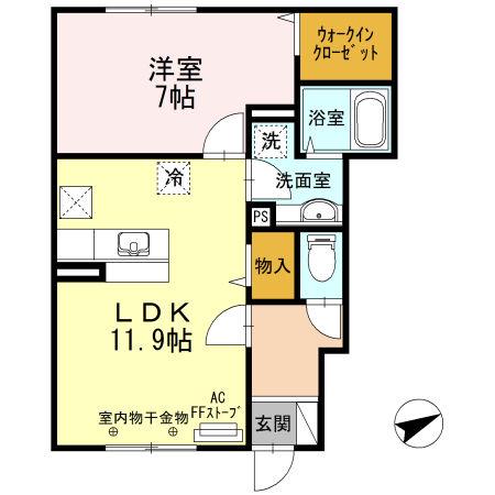 ディアコートプラスアール(1LDK/1階)の間取り写真