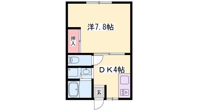 サンシティ野里(1DK/2階)の間取り写真