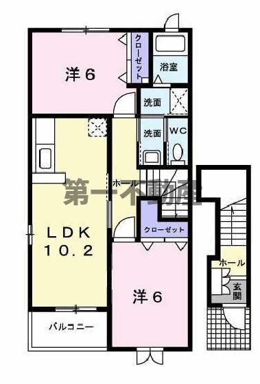 フラットワンB(2LDK/2階)の間取り写真