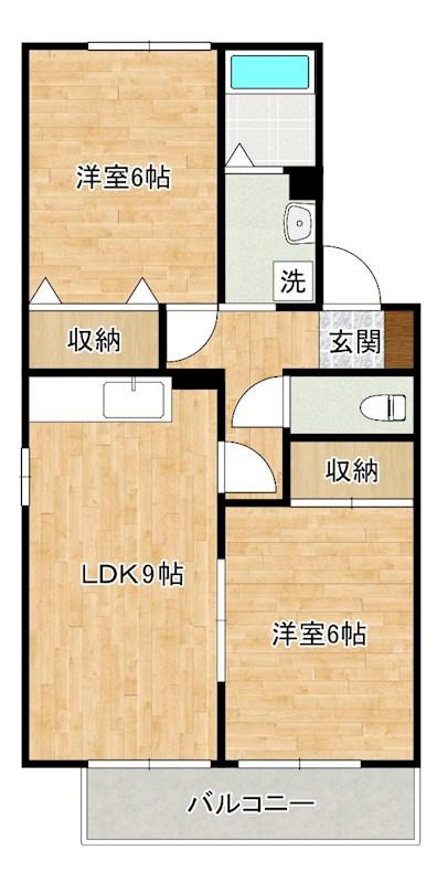 ディアコート西田B棟(2DK/1階)の間取り写真