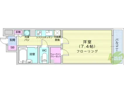 グランカーサ仙台五橋(1K/3階)の間取り写真