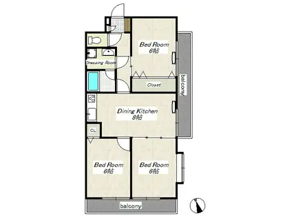 グリーンパレスみその(3DK/3階)の間取り写真