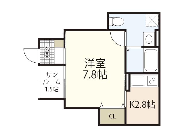 K39パウリスタ戸坂(1K/1階)の間取り写真