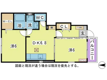 プラッツ渡里B(2DK/1階)の間取り写真