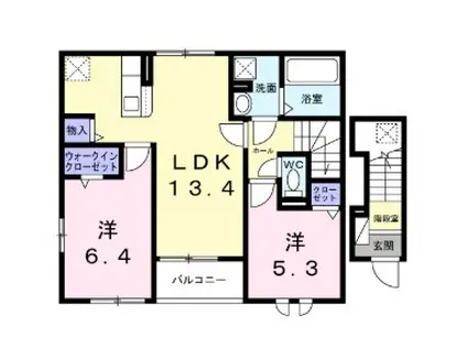 シャリティ・ベルI(2LDK/2階)の間取り写真