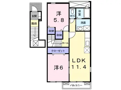 コートジュネス II(2LDK/2階)の間取り写真