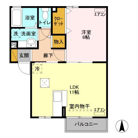 フォンテーヌ(1LDK/1階)の間取り写真