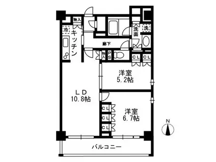 レジディア中落合B棟(2LDK/7階)の間取り写真