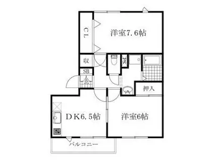 サンハウス横前(2DK/2階)の間取り写真