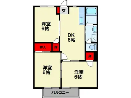 フローラルタウンB(3DK/2階)の間取り写真