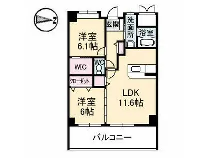 ヴィラージュ緑井(2LDK/2階)の間取り写真