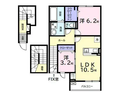 デルーナI(2LDK/3階)の間取り写真
