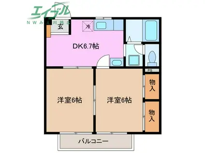 アルカディア(2DK/2階)の間取り写真