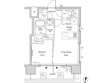 ザ・パークハビオ代々木(1LDK/4階)の間取り写真