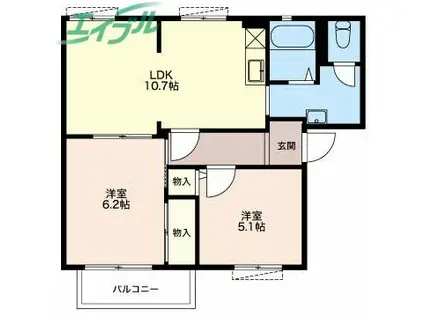 ディアスサフラン B棟(2LDK/2階)の間取り写真